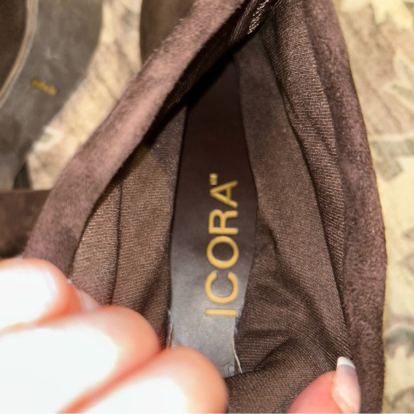 Chocolate Brown Suede Lace-Up Foldover Heeled Ankle Boots Y2K Witchy Pointed Toe - Picture 4 of 6